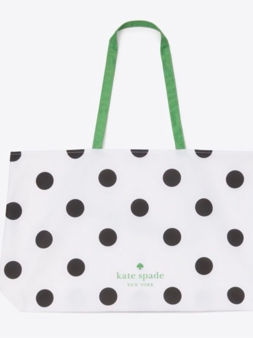 Kate Spade White Shopper Tote with Black Dots and Green Handles